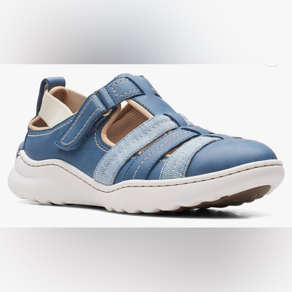 Clarks Teagan Step Sandal Loafer size 8.5 blue EUC